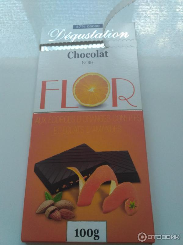 Темный шоколад Flor Degustation с миндалем и апельсиновой цедрой фото