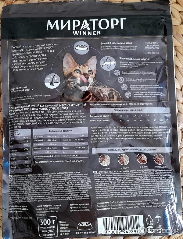 Корм мираторг для кошек