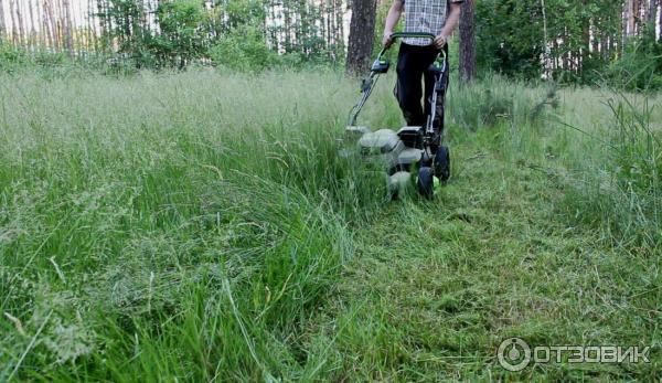 При кошении высокой травы и работе на неровной поверхности нареканий газонокосилка не вызвала.