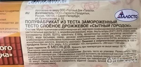 Тесто слоеное дрожжевое Талосто Сытный городок фото